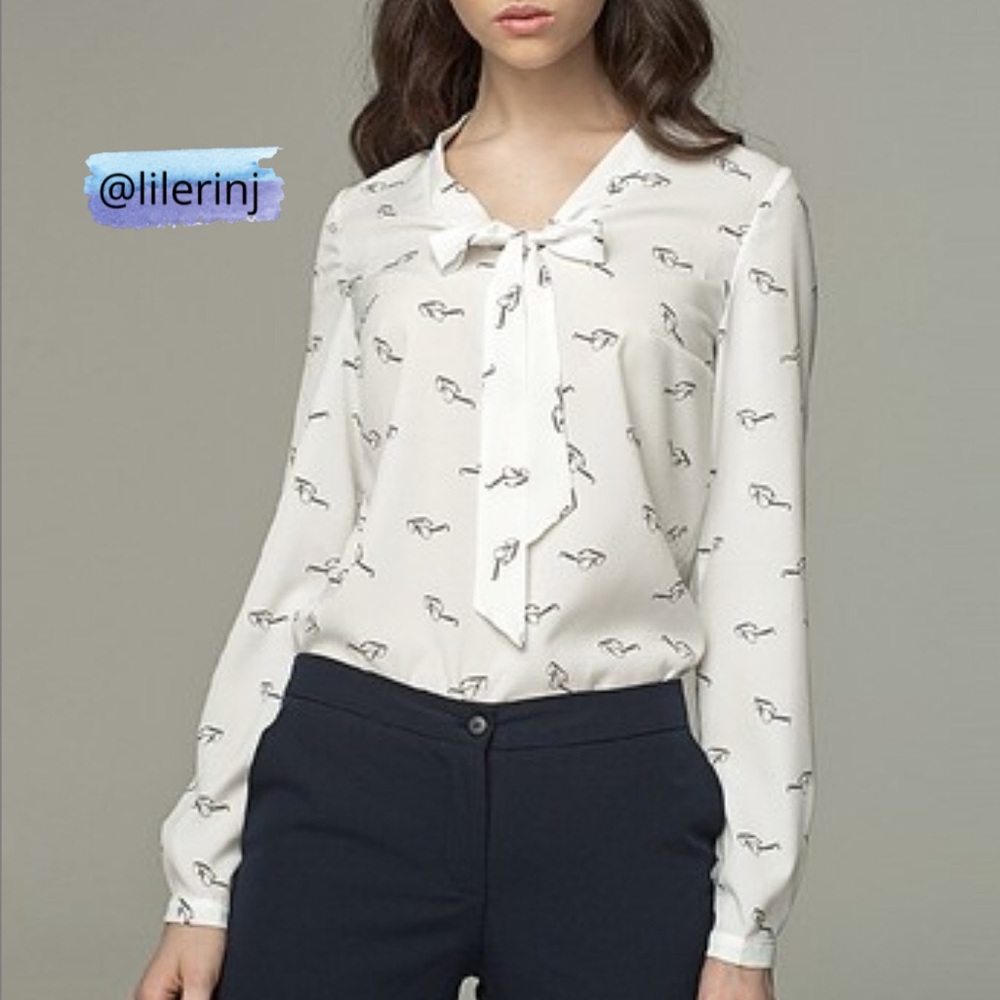 NIFE Ecru Blouse with Glasses Print